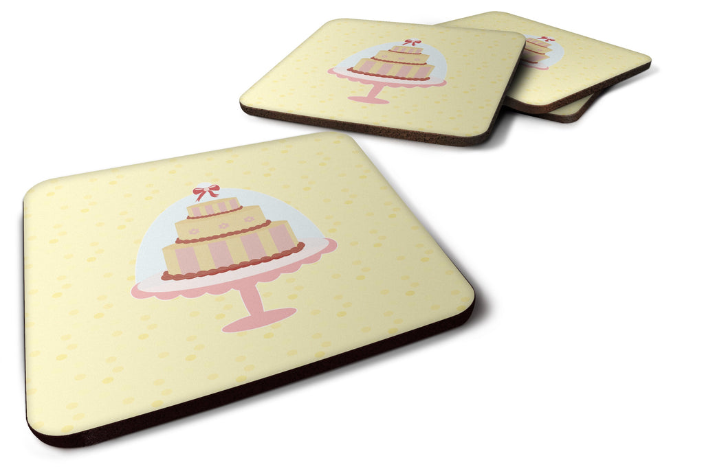 3 Tier Cake on Yellow Foam Coasters Set of 4 Cup Coasters for Indoor Outdoor, Tabletop Protection, Anti Slip, Mouse pad Material