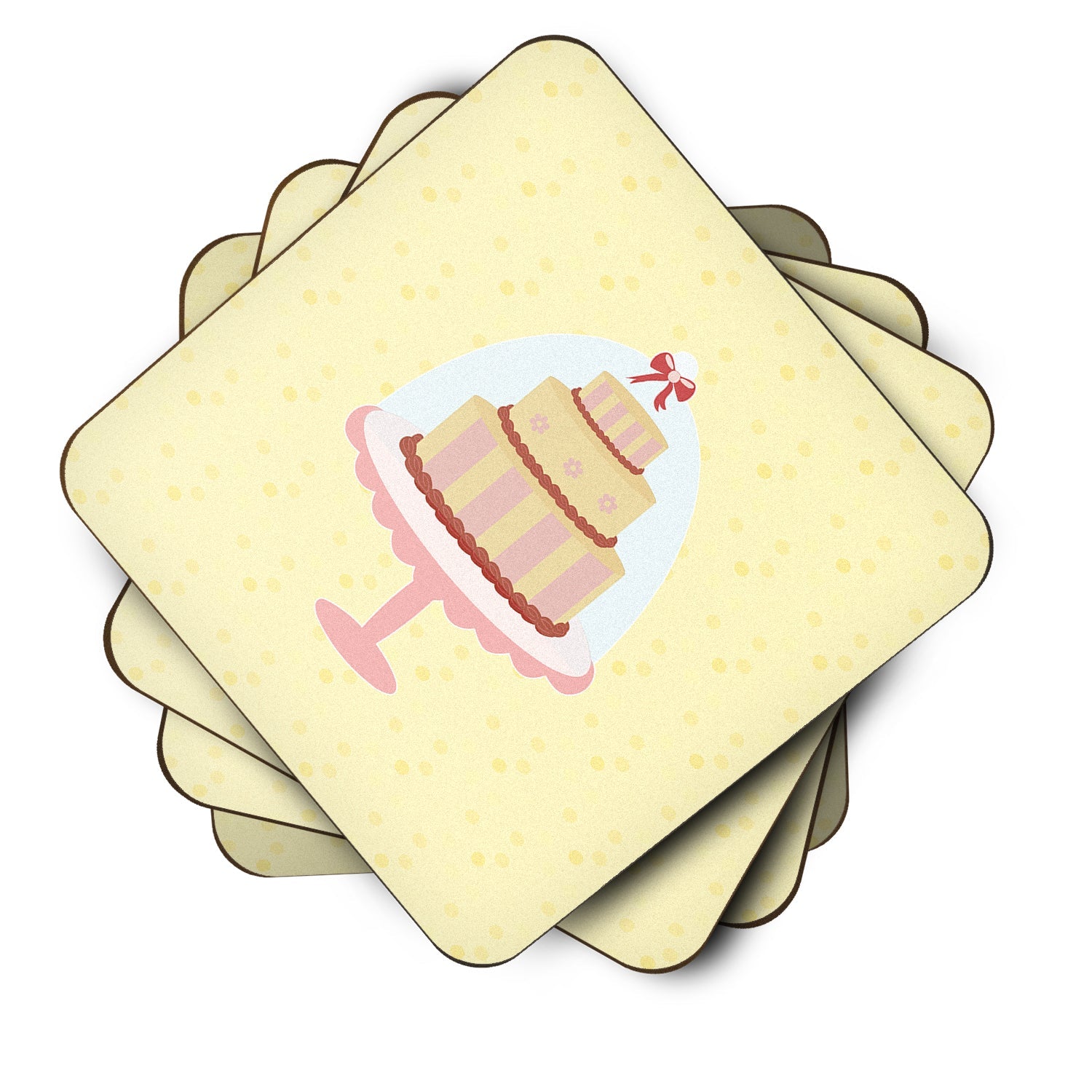 3 Tier Cake on Yellow Foam Coasters Set of 4 Cup Coasters for Indoor Outdoor, Tabletop Protection, Anti Slip, Mouse pad Material
