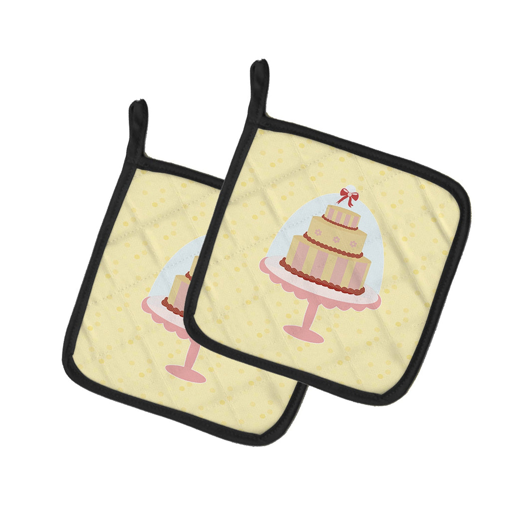 3 Tier Cake on Yellow Pot Holder Set of 2 Heat Resistant Quilted Hot Pads 7.5 x 7.5 Inch, Insulated Kitchen Trivets for Cooking & Baking