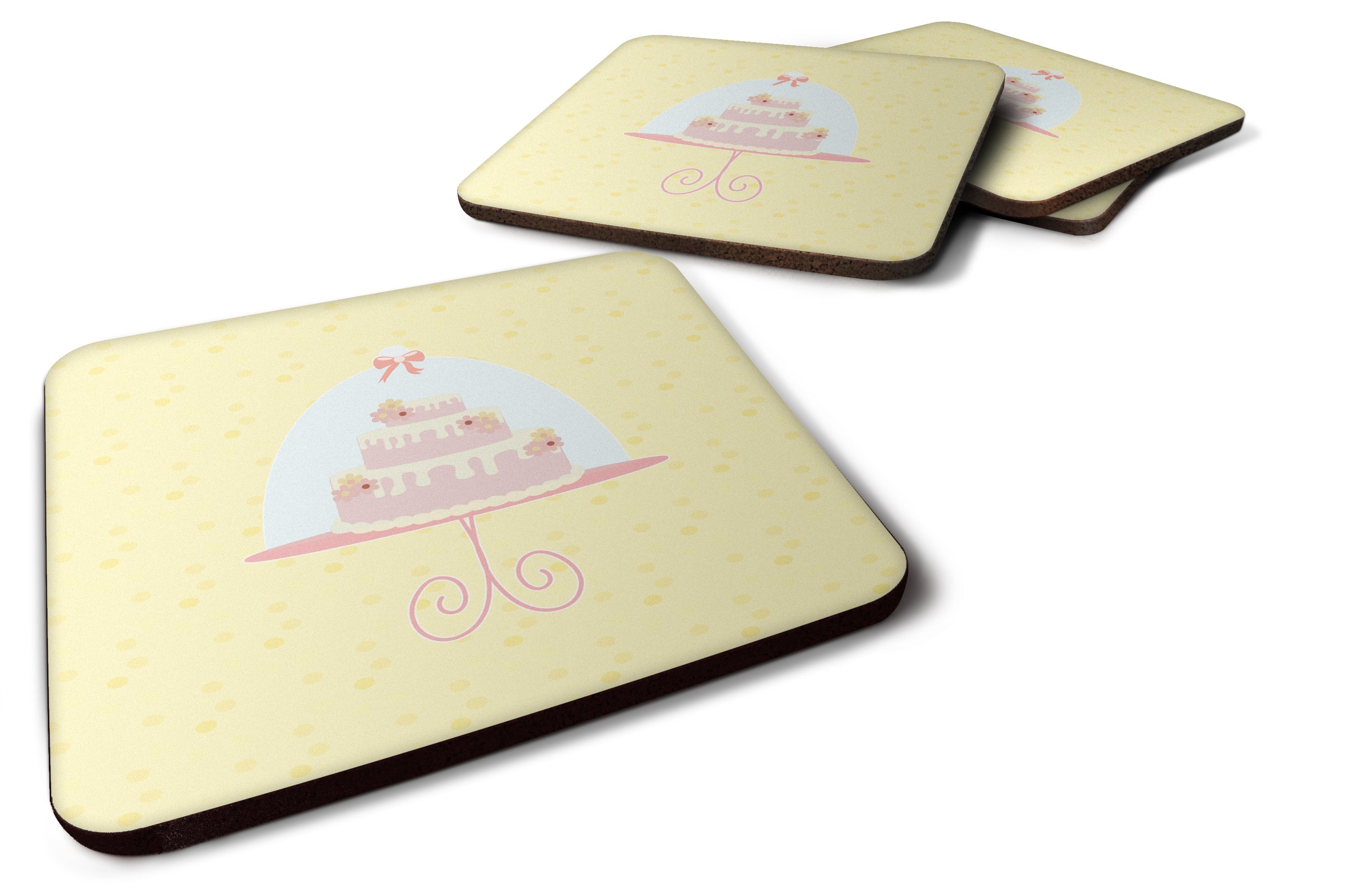 3 Tier Cake on Yellow Foam Coasters Set of 4 Cup Coasters for Indoor Outdoor, Tabletop Protection, Anti Slip, Mouse pad Material