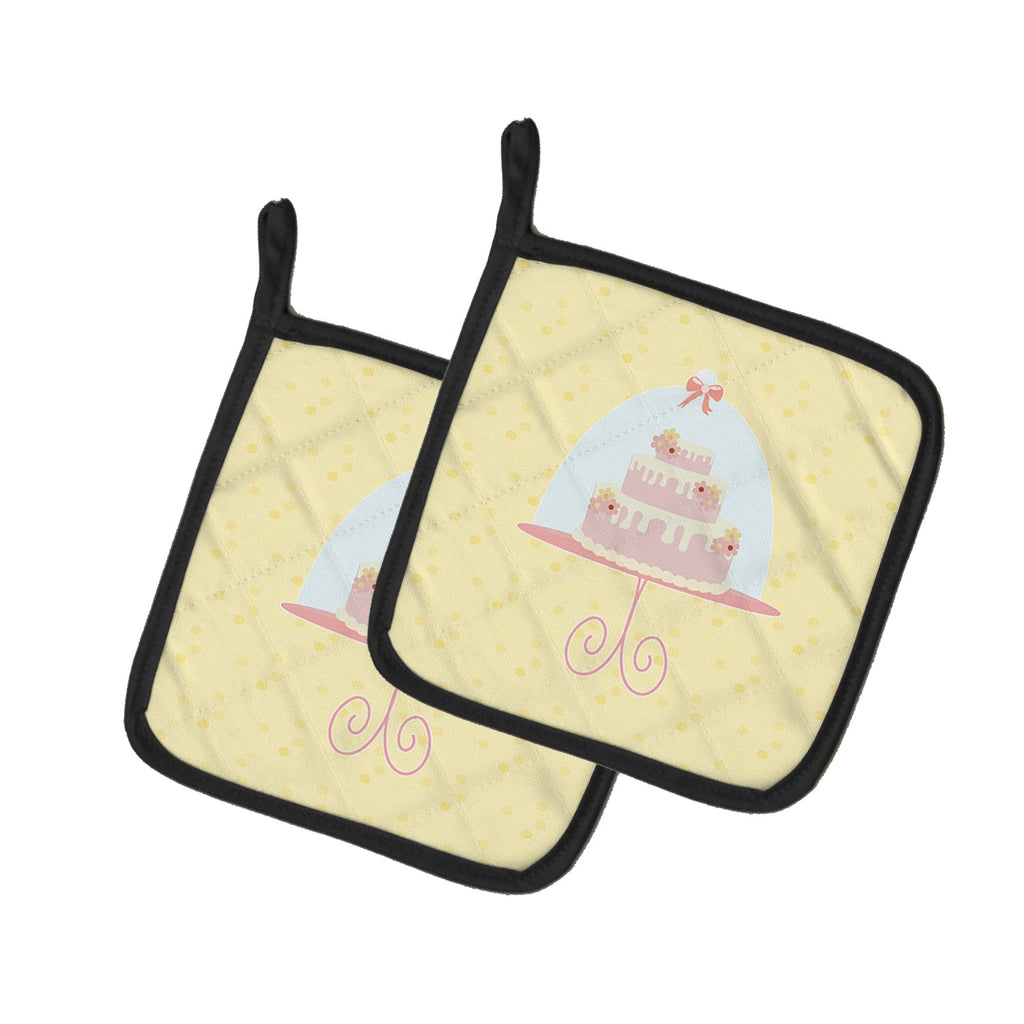 3 Tier Cake on Yellow Pot Holder Set of 2 Heat Resistant Quilted Hot Pads 7.5 x 7.5 Inch, Insulated Kitchen Trivets for Cooking & Baking