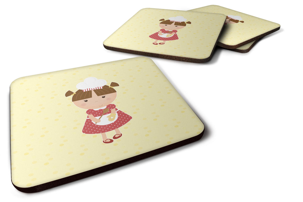 Brunette Baker on Yellow Foam Coasters Set of 4 Cup Coasters for Indoor Outdoor, Tabletop Protection, Anti Slip, Mouse pad Material