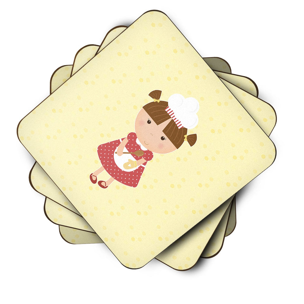 Brunette Baker on Yellow Foam Coasters Set of 4 Cup Coasters for Indoor Outdoor, Tabletop Protection, Anti Slip, Mouse pad Material