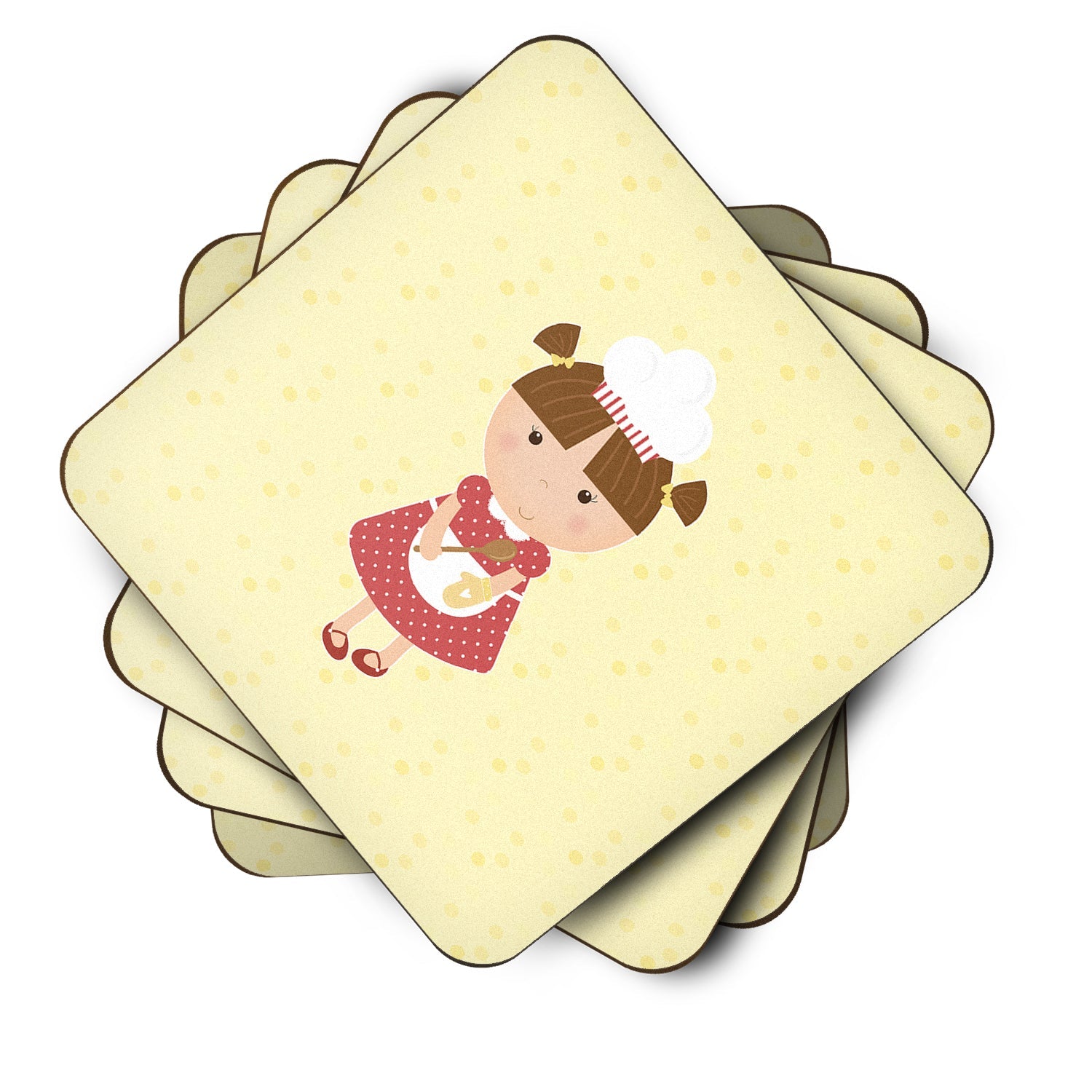 Brunette Baker on Yellow Foam Coasters Set of 4 Cup Coasters for Indoor Outdoor, Tabletop Protection, Anti Slip, Mouse pad Material