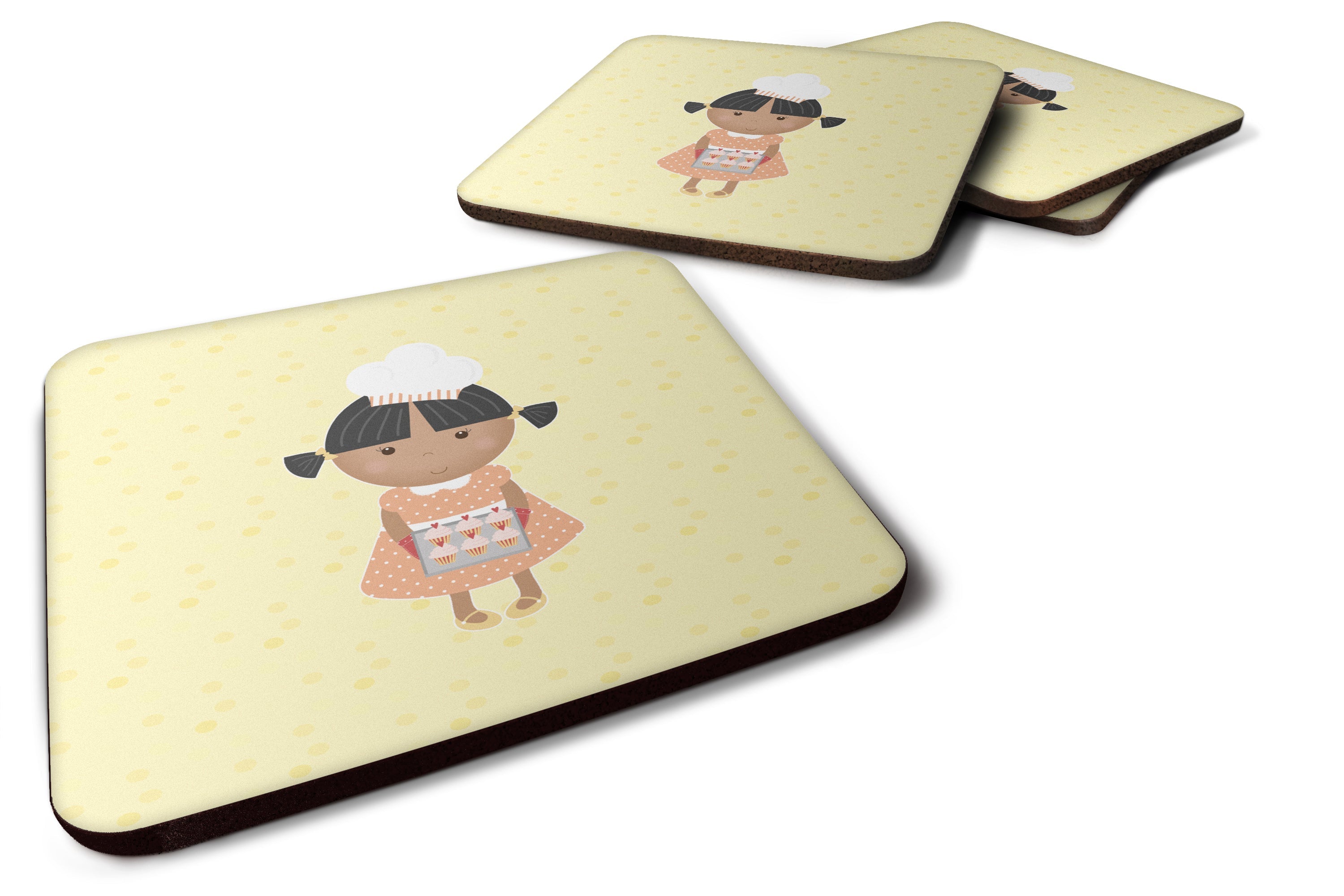 African American Baker on Yellow Foam Coasters Set of 4 Cup Coasters for Indoor Outdoor, Tabletop Protection, Anti Slip, Mouse pad Material