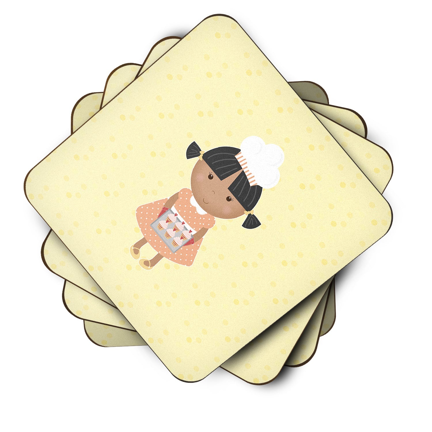 African American Baker on Yellow Foam Coasters Set of 4 Cup Coasters for Indoor Outdoor, Tabletop Protection, Anti Slip, Mouse pad Material
