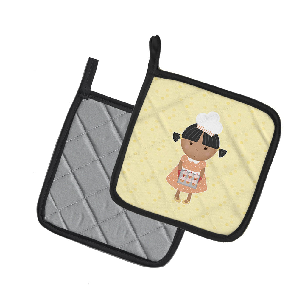 African American Baker on Yellow Pot Holder Set of 2 Heat Resistant Quilted Hot Pads 7.5 x 7.5 Inch, Insulated Kitchen Trivets for Cooking & Baking