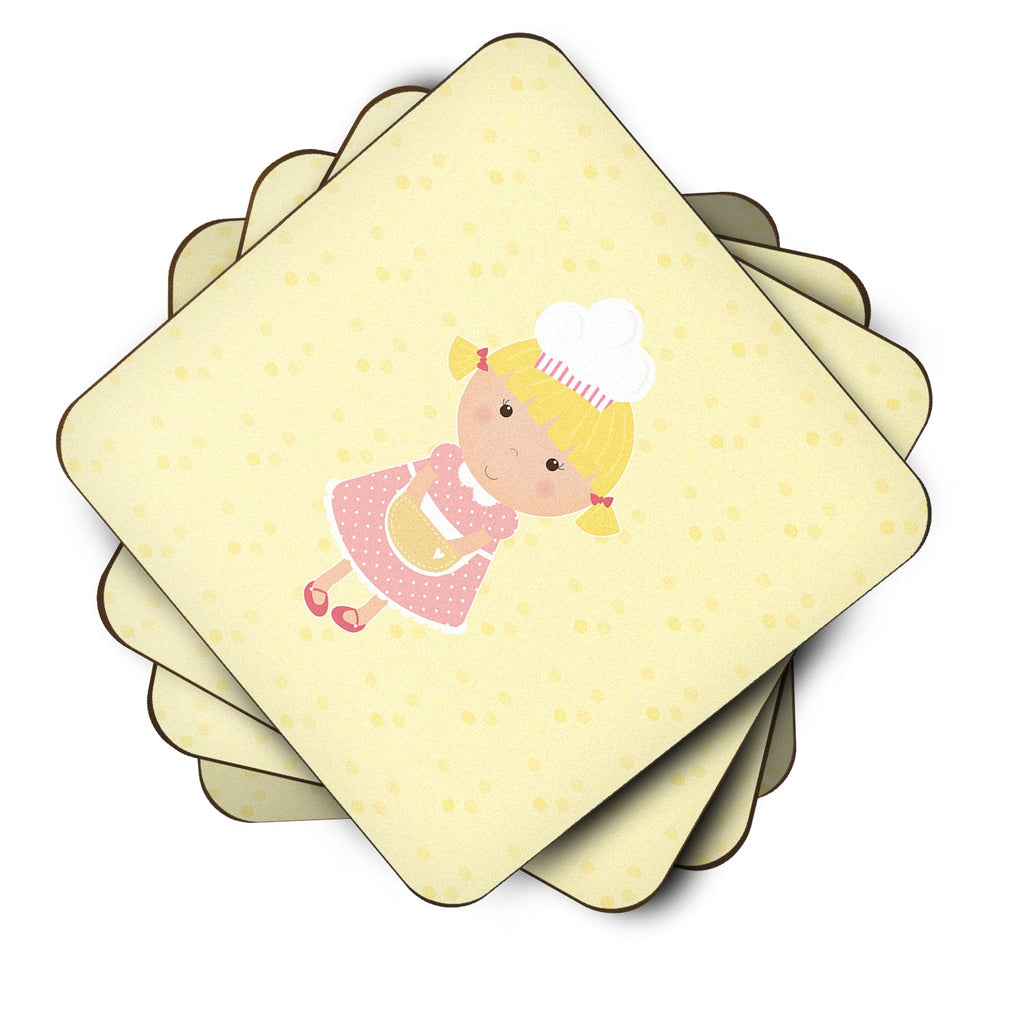 Blonde Baker on Yellow Foam Coasters Set of 4 Cup Coasters for Indoor Outdoor, Tabletop Protection, Anti Slip, Mouse pad Material