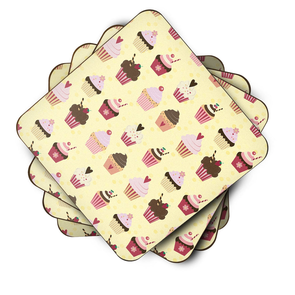 Cupcakes on Yellow Foam Coasters Set of 4 Cup Coasters for Indoor Outdoor, Tabletop Protection, Anti Slip, Mouse pad Material
