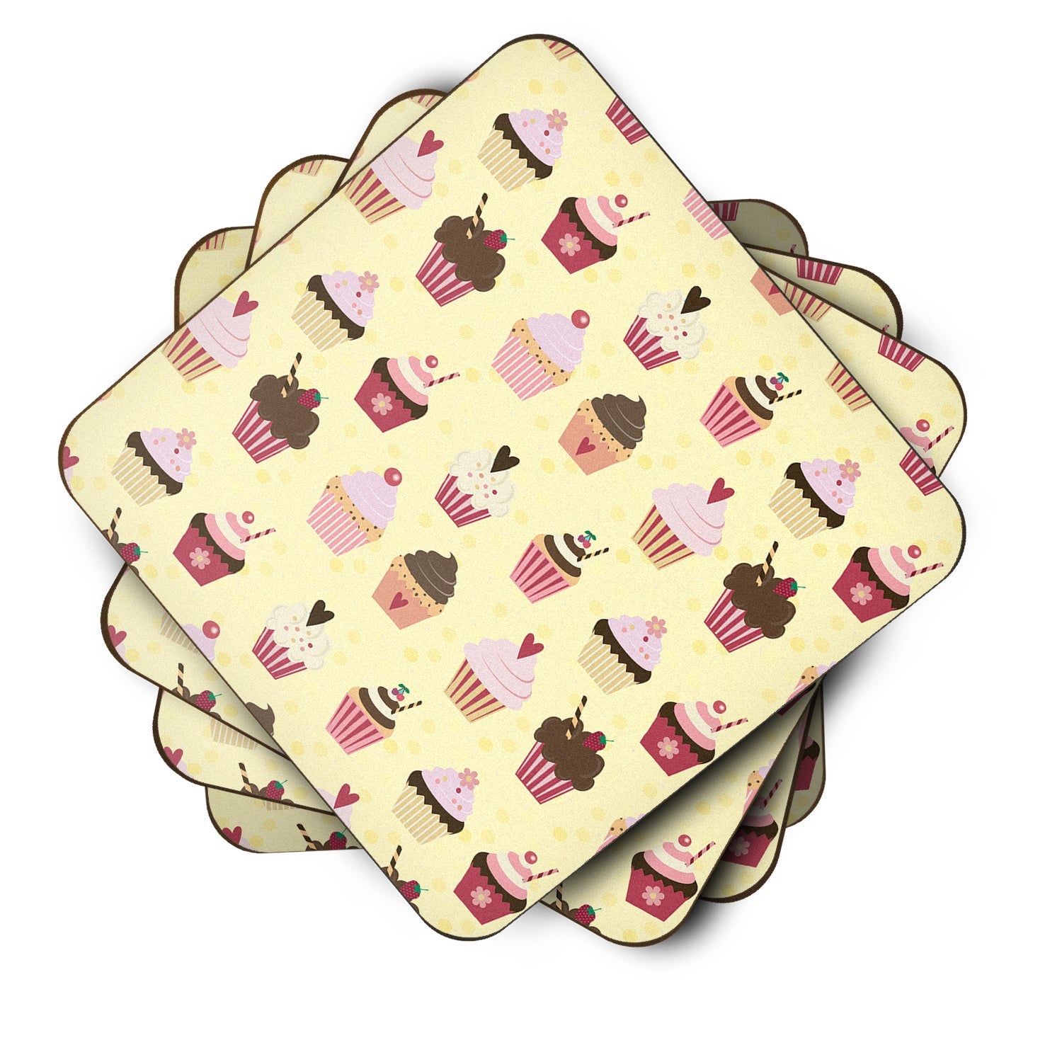 Cupcakes on Yellow Foam Coasters Set of 4 Cup Coasters for Indoor Outdoor, Tabletop Protection, Anti Slip, Mouse pad Material