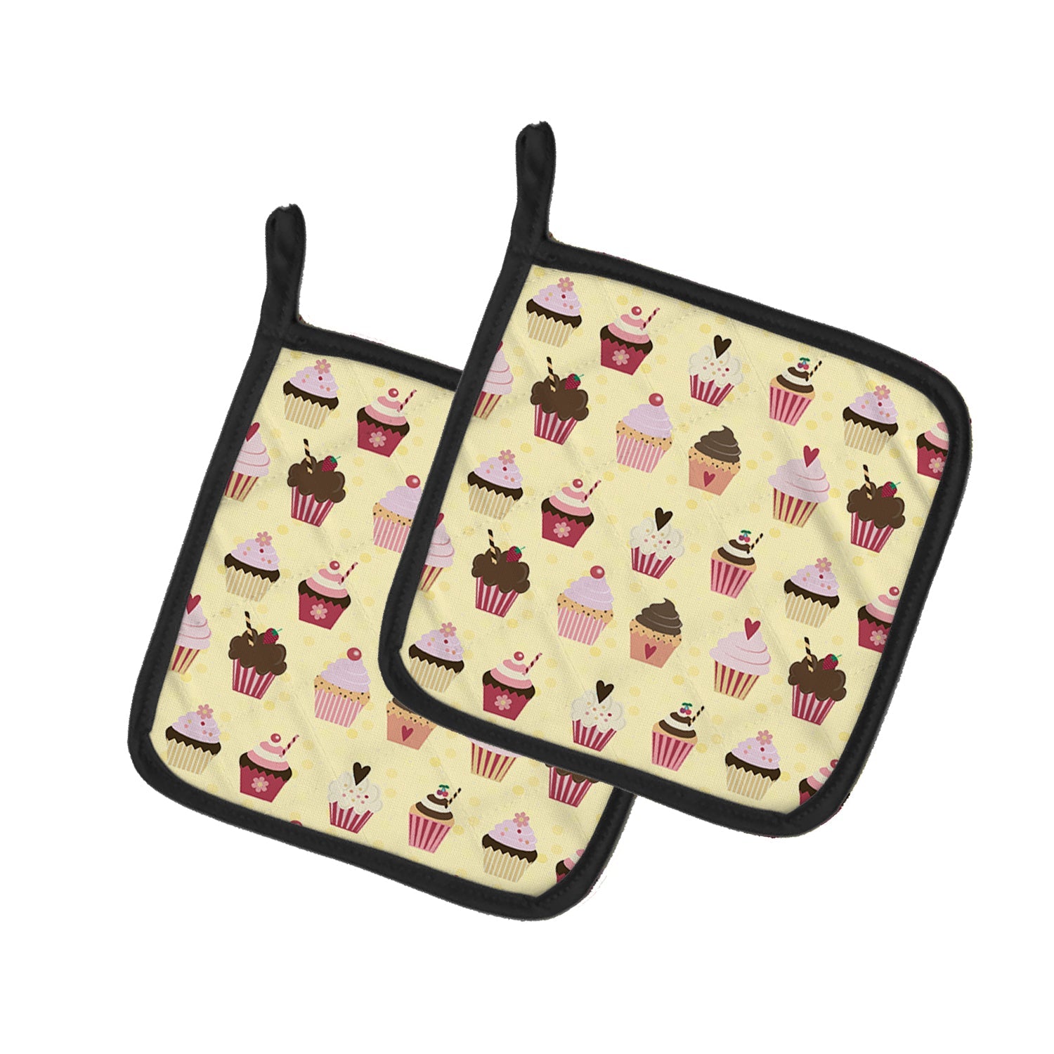 Cupcakes on Yellow Pot Holder Set of 2 Heat Resistant Quilted Hot Pads 7.5 x 7.5 Inch, Insulated Kitchen Trivets for Cooking & Baking