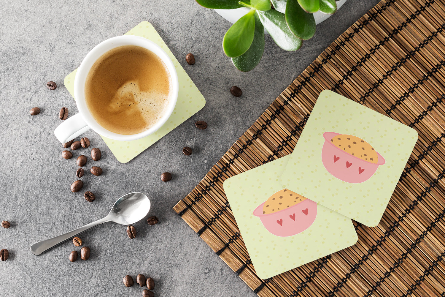 Cookie Dough on Green Foam Coasters Set of 4 Cup Coasters for Indoor Outdoor, Tabletop Protection, Anti Slip, Mouse pad Material