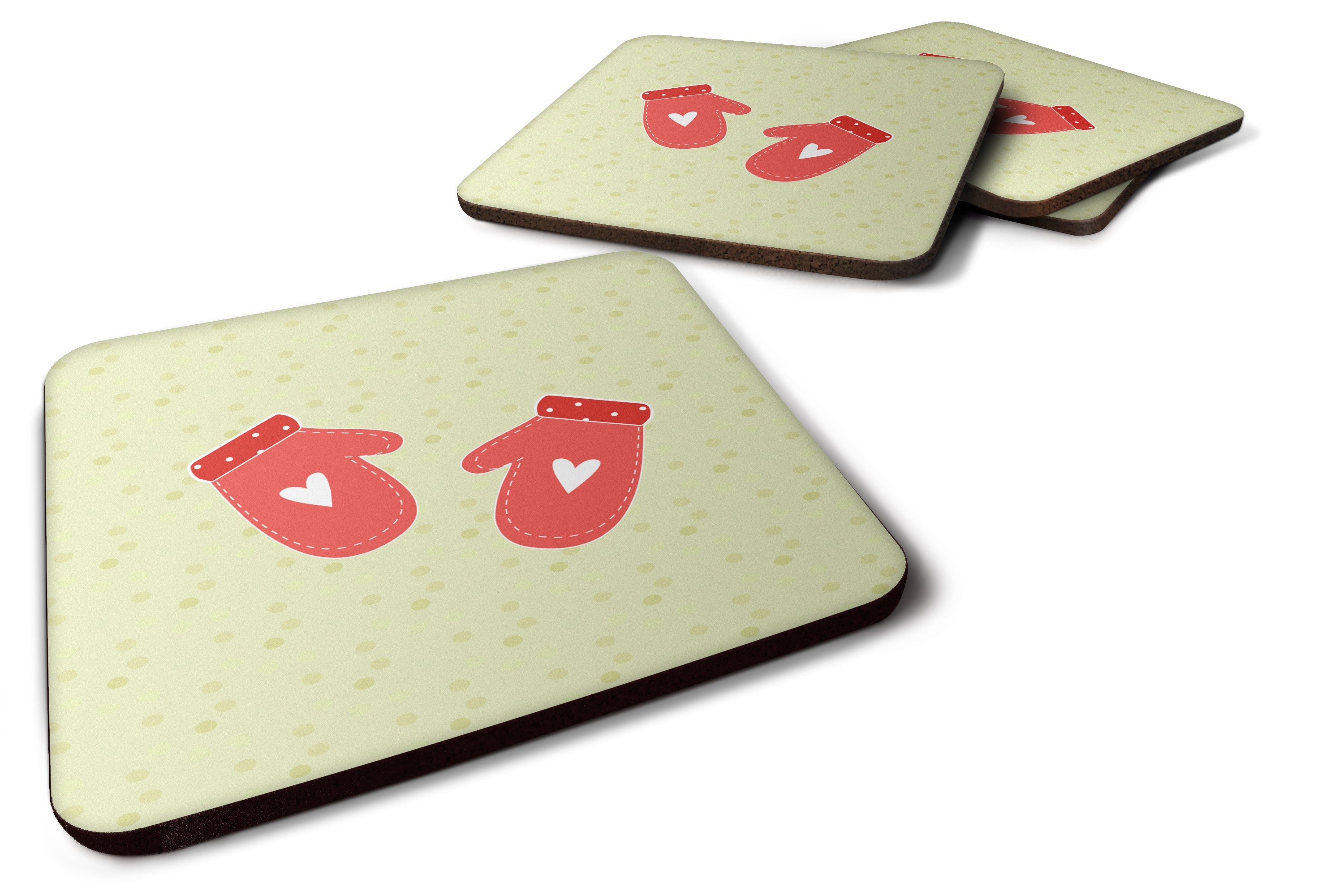 Oven Mitts on Green Foam Coasters Set of 4 Cup Coasters for Indoor Outdoor, Tabletop Protection, Anti Slip, Mouse pad Material