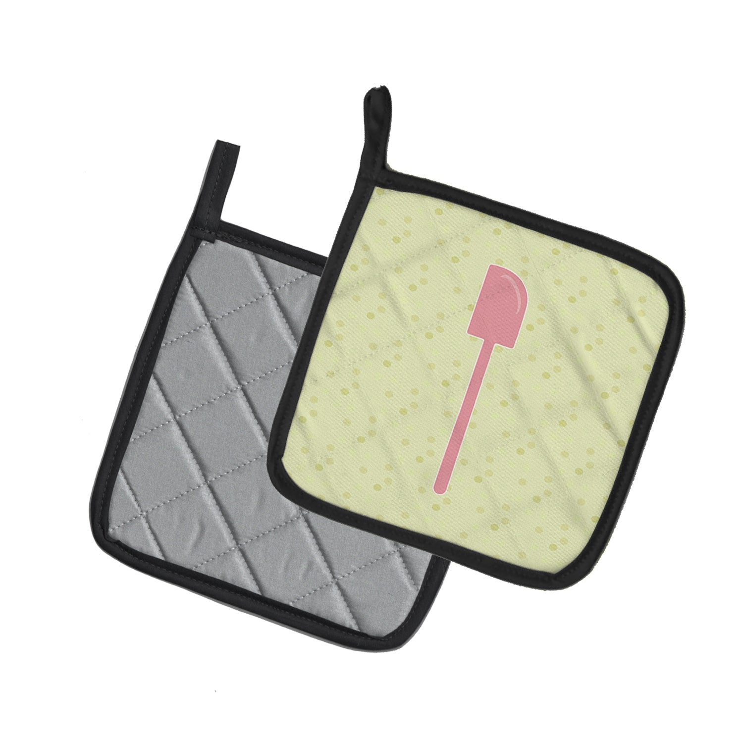 Spatula on Green Pot Holder Set of 2 Heat Resistant Quilted Hot Pads 7.5 x 7.5 Inch, Insulated Kitchen Trivets for Cooking & Baking