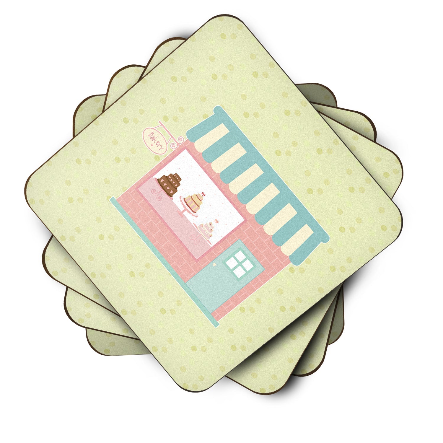 Bake Shoppe on Green Foam Coasters Set of 4 Cup Coasters for Indoor Outdoor, Tabletop Protection, Anti Slip, Mouse pad Material