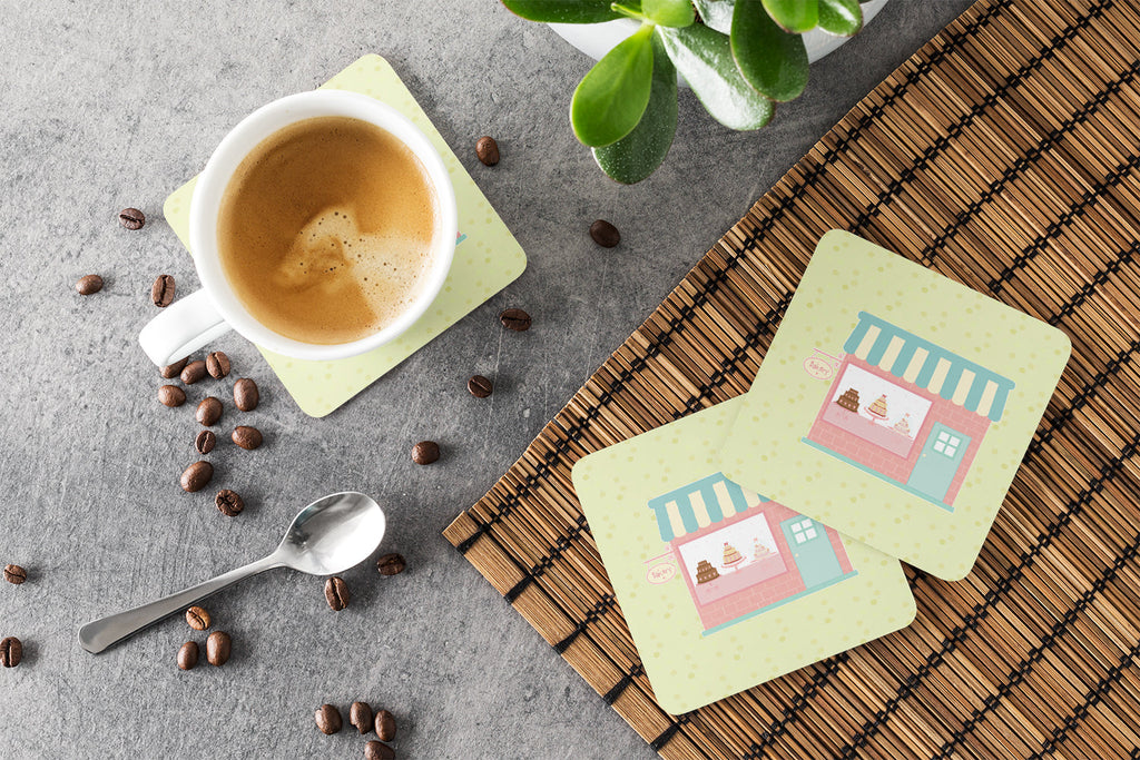 Bake Shoppe on Green Foam Coasters Set of 4 Cup Coasters for Indoor Outdoor, Tabletop Protection, Anti Slip, Mouse pad Material