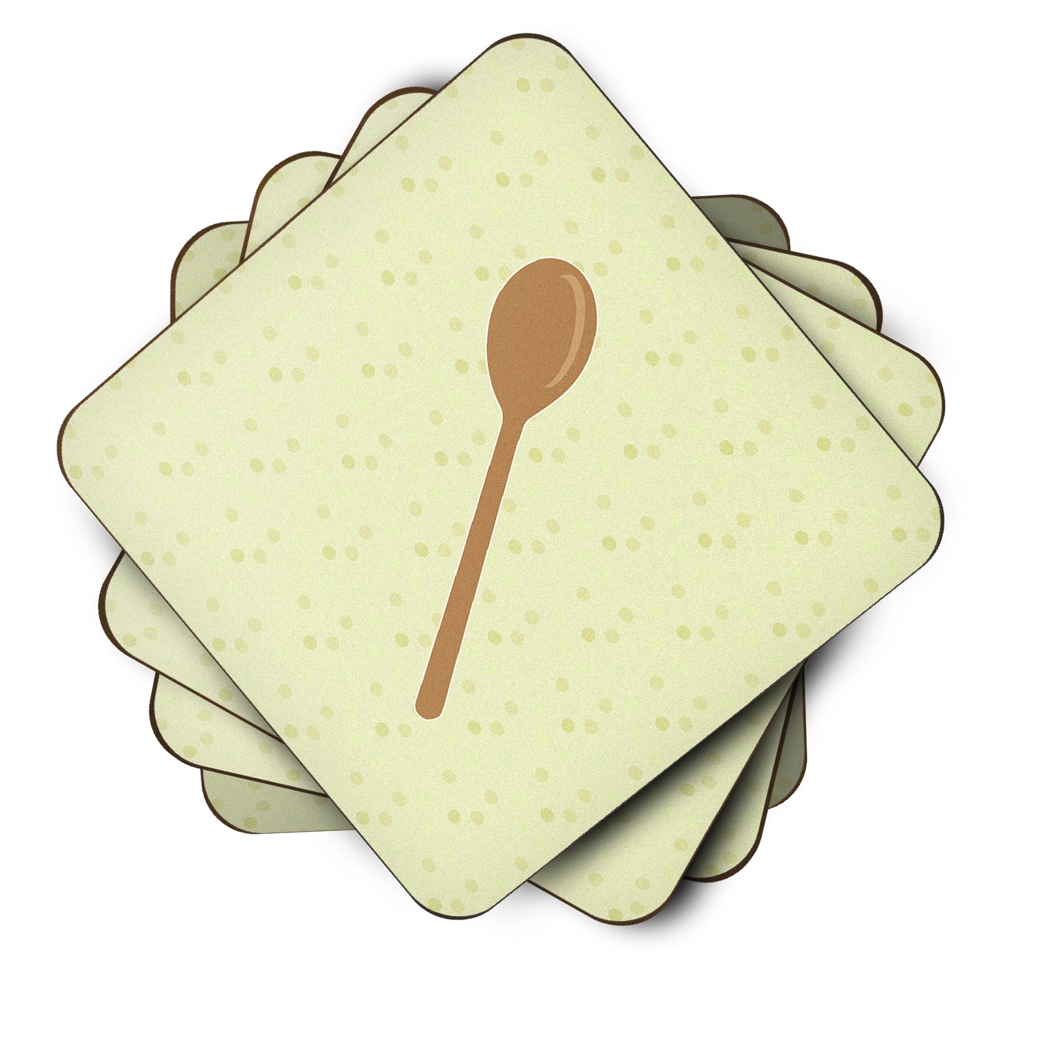 Wooden Spoon on Green Foam Coasters Set of 4 Cup Coasters for Indoor Outdoor, Tabletop Protection, Anti Slip, Mouse pad Material