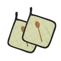Wooden Spoon on Green Pot Holder Set of 2 Heat Resistant Quilted Hot Pads 7.5 x 7.5 Inch, Insulated Kitchen Trivets for Cooking & Baking