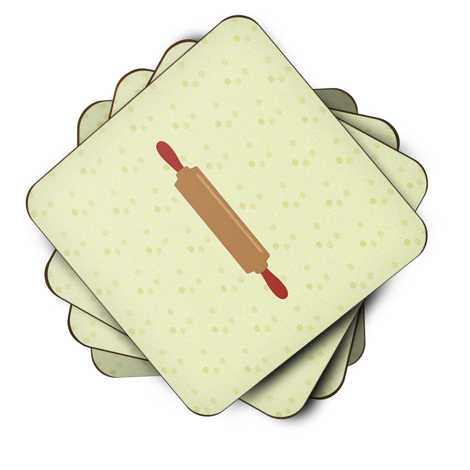 Rolling Pin on Green Foam Coasters Set of 4 Cup Coasters for Indoor Outdoor, Tabletop Protection, Anti Slip, Mouse pad Material
