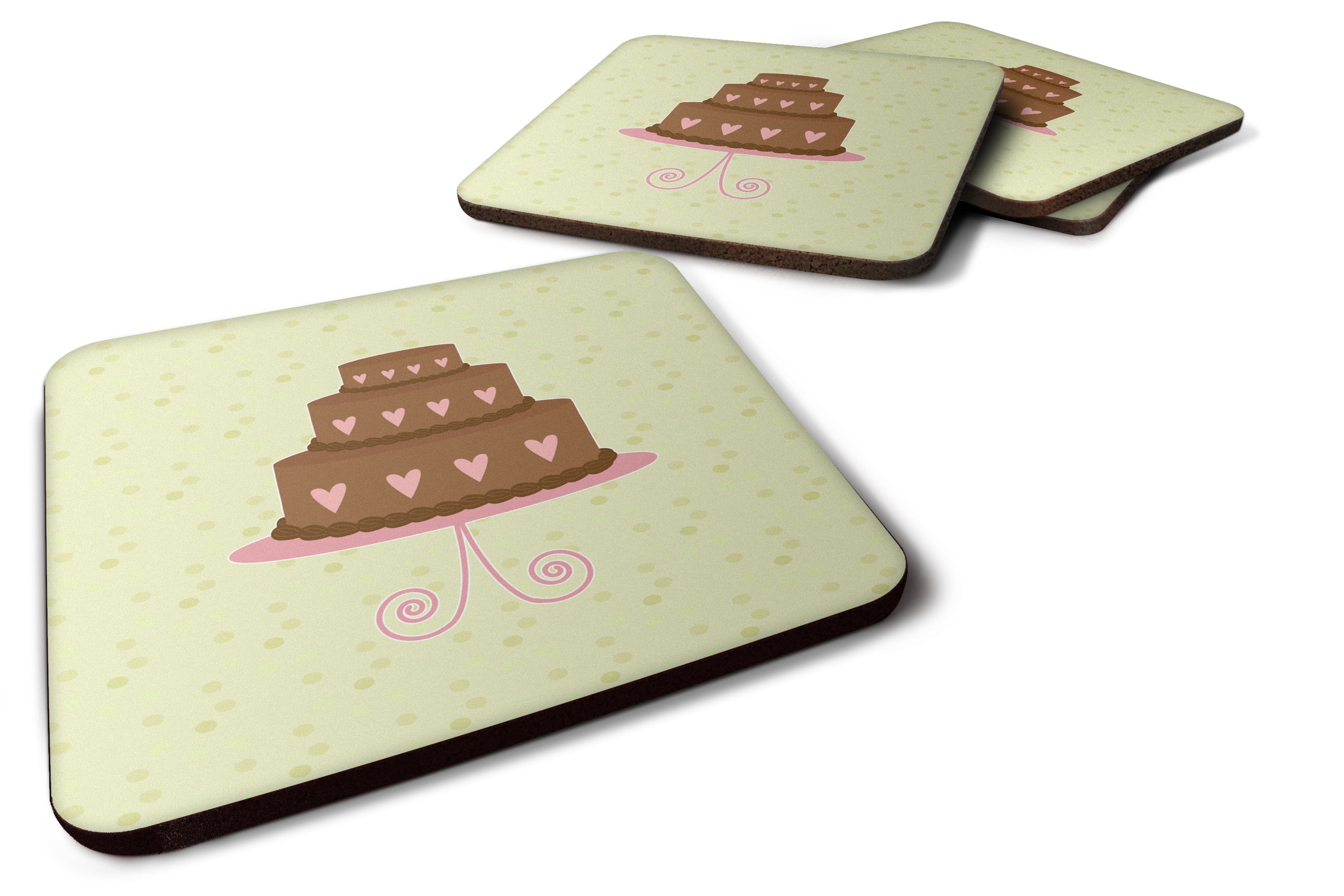 Heart Chocolate Cake on Green Foam Coasters Set of 4 Cup Coasters for Indoor Outdoor, Tabletop Protection, Anti Slip, Mouse pad Material