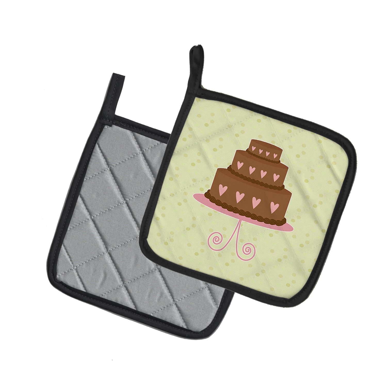 Heart Chocolate Cake on Green Pot Holder Set of 2 Heat Resistant Quilted Hot Pads 7.5 x 7.5 Inch, Insulated Kitchen Trivets for Cooking & Baking