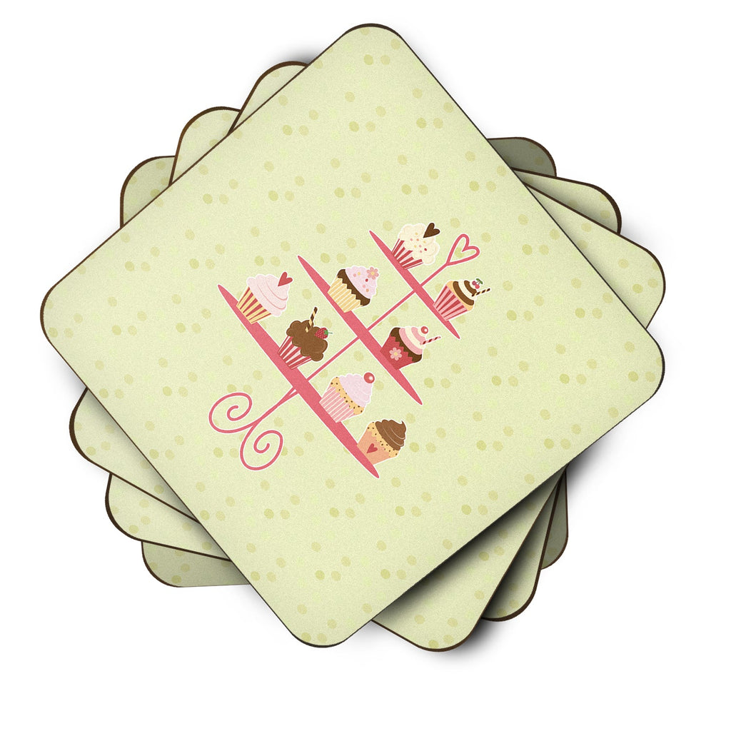 Cupcakes 3 Tier Stand on Green Foam Coasters Set of 4 Cup Coasters for Indoor Outdoor, Tabletop Protection, Anti Slip, Mouse pad Material