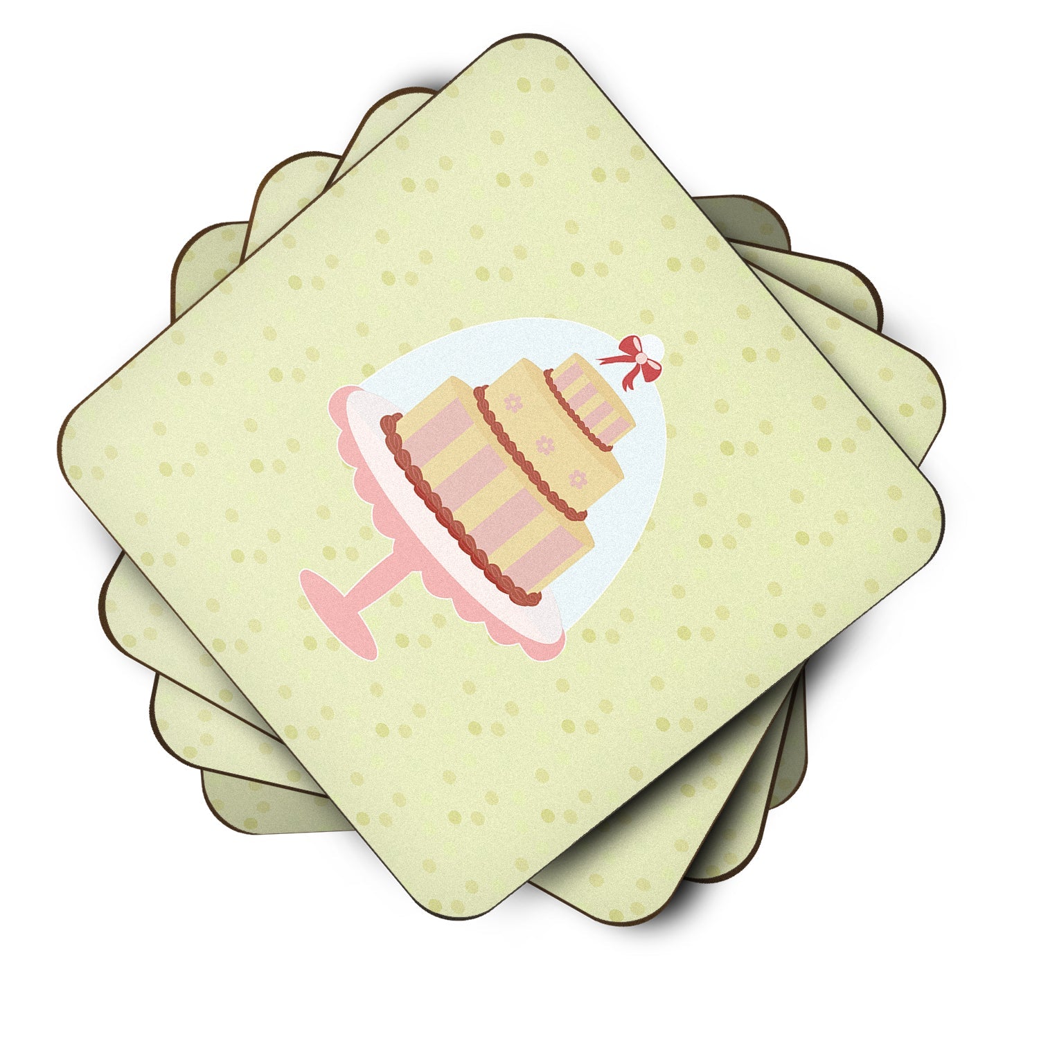 Decorated Cake on Green Foam Coasters Set of 4 Cup Coasters for Indoor Outdoor, Tabletop Protection, Anti Slip, Mouse pad Material