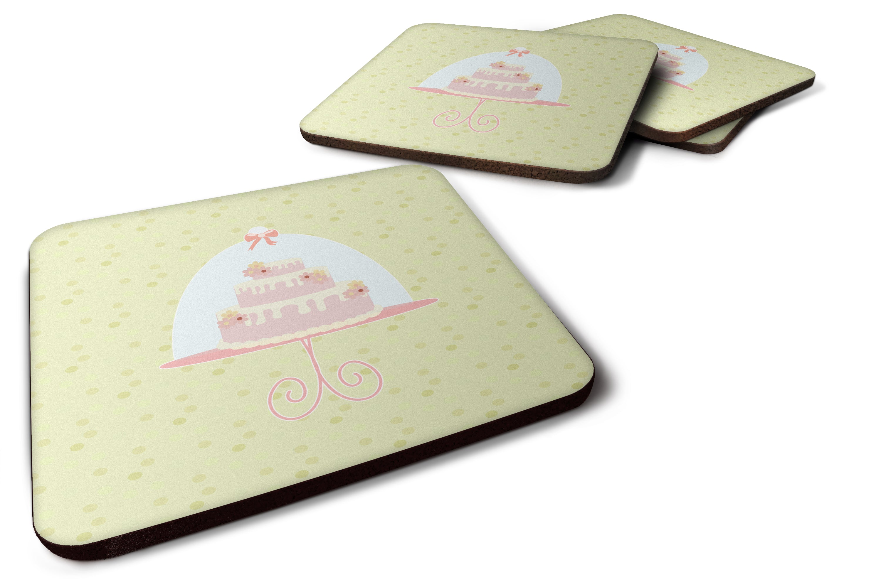 Decorated Cake on Green Foam Coasters Set of 4 Cup Coasters for Indoor Outdoor, Tabletop Protection, Anti Slip, Mouse pad Material