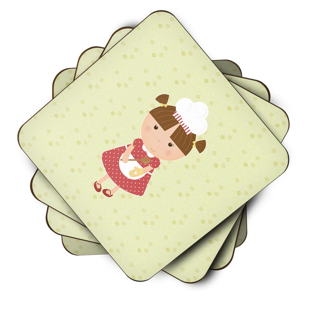 Brunette Baker on Green Foam Coasters Set of 4 Cup Coasters for Indoor Outdoor, Tabletop Protection, Anti Slip, Mouse pad Material