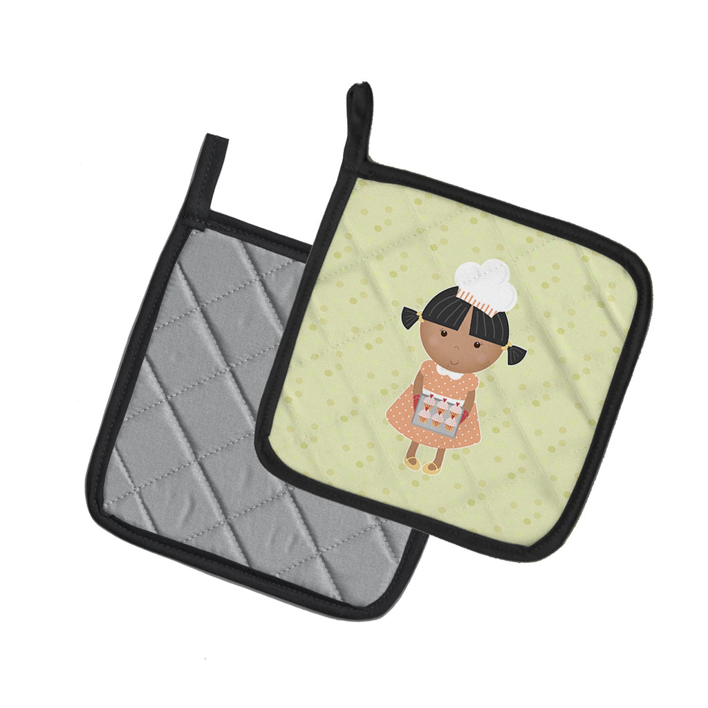 African American Baker on Green Pot Holder Set of 2 Heat Resistant Quilted Hot Pads 7.5 x 7.5 Inch, Insulated Kitchen Trivets for Cooking & Baking