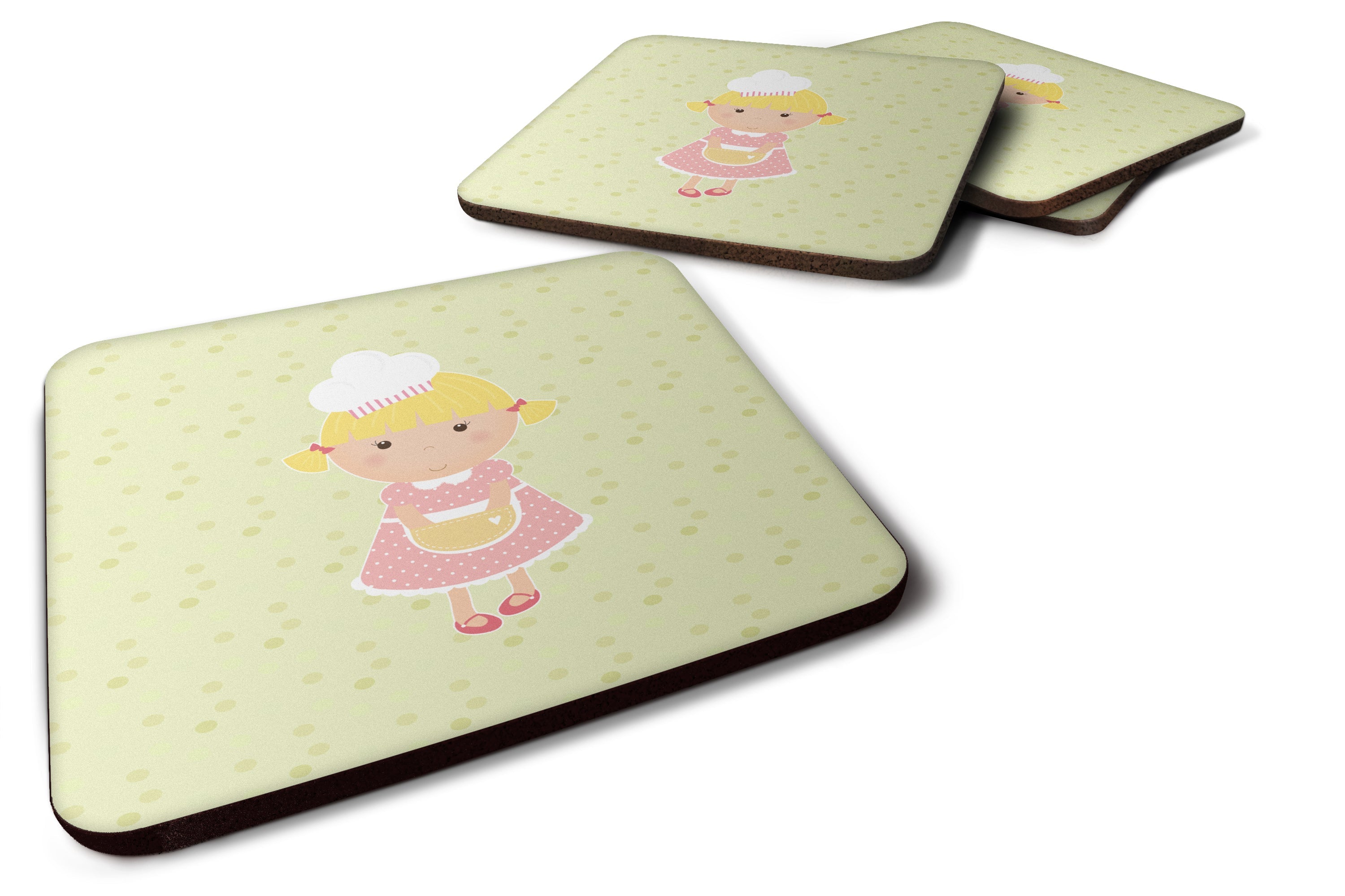 Blonde Baker on Green Foam Coasters Set of 4 Cup Coasters for Indoor Outdoor, Tabletop Protection, Anti Slip, Mouse pad Material