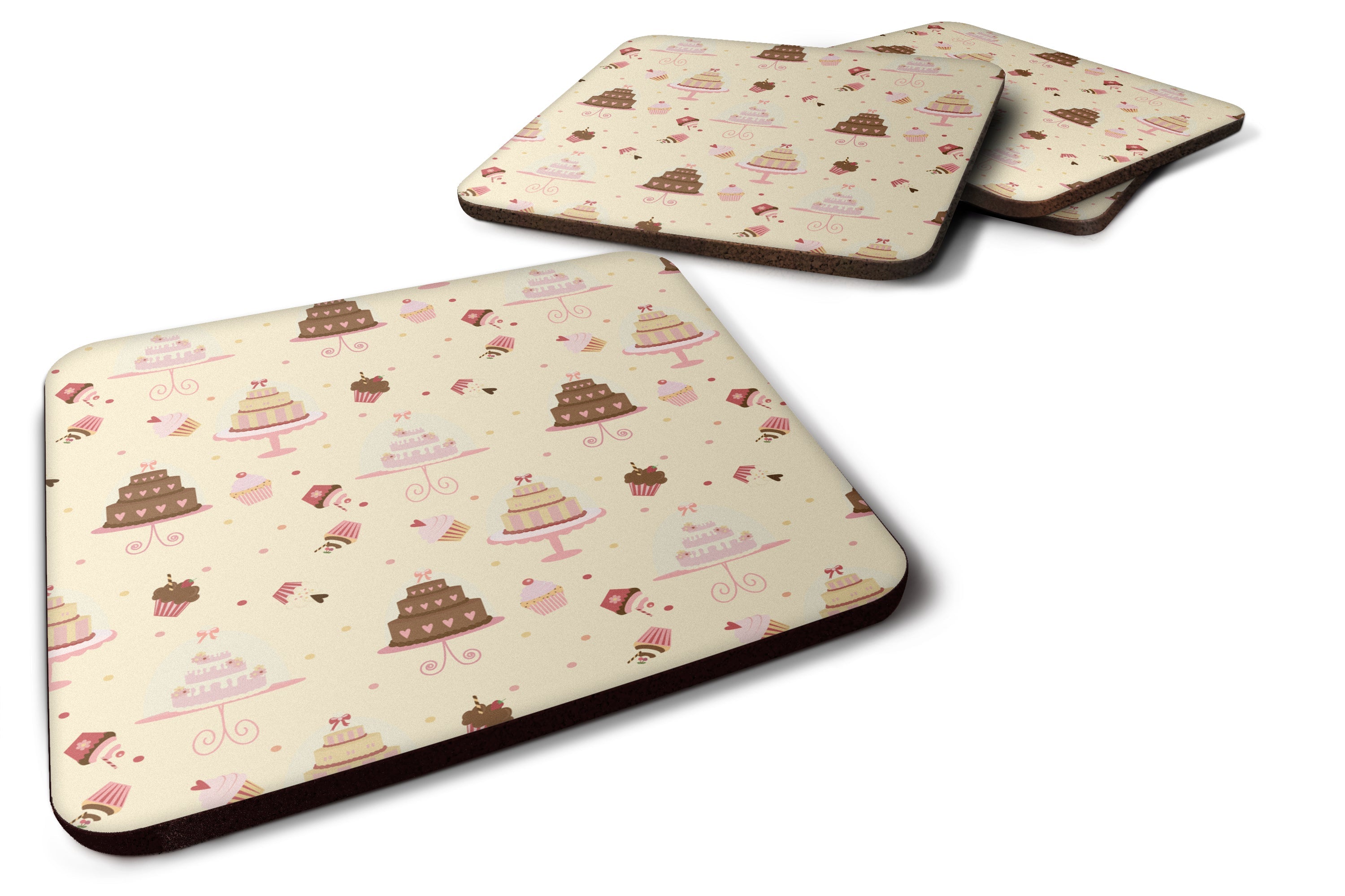Cakes and Cupcakes Foam Coasters Set of 4 Cup Coasters for Indoor Outdoor, Tabletop Protection, Anti Slip, Mouse pad Material