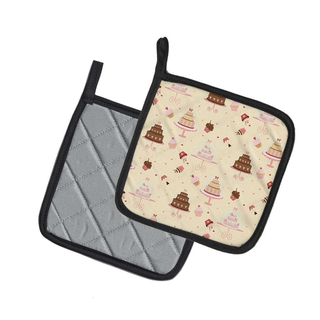 Cakes and Cupcakes Pot Holder Set of 2 Heat Resistant Quilted Hot Pads 7.5 x 7.5 Inch, Insulated Kitchen Trivets for Cooking & Baking