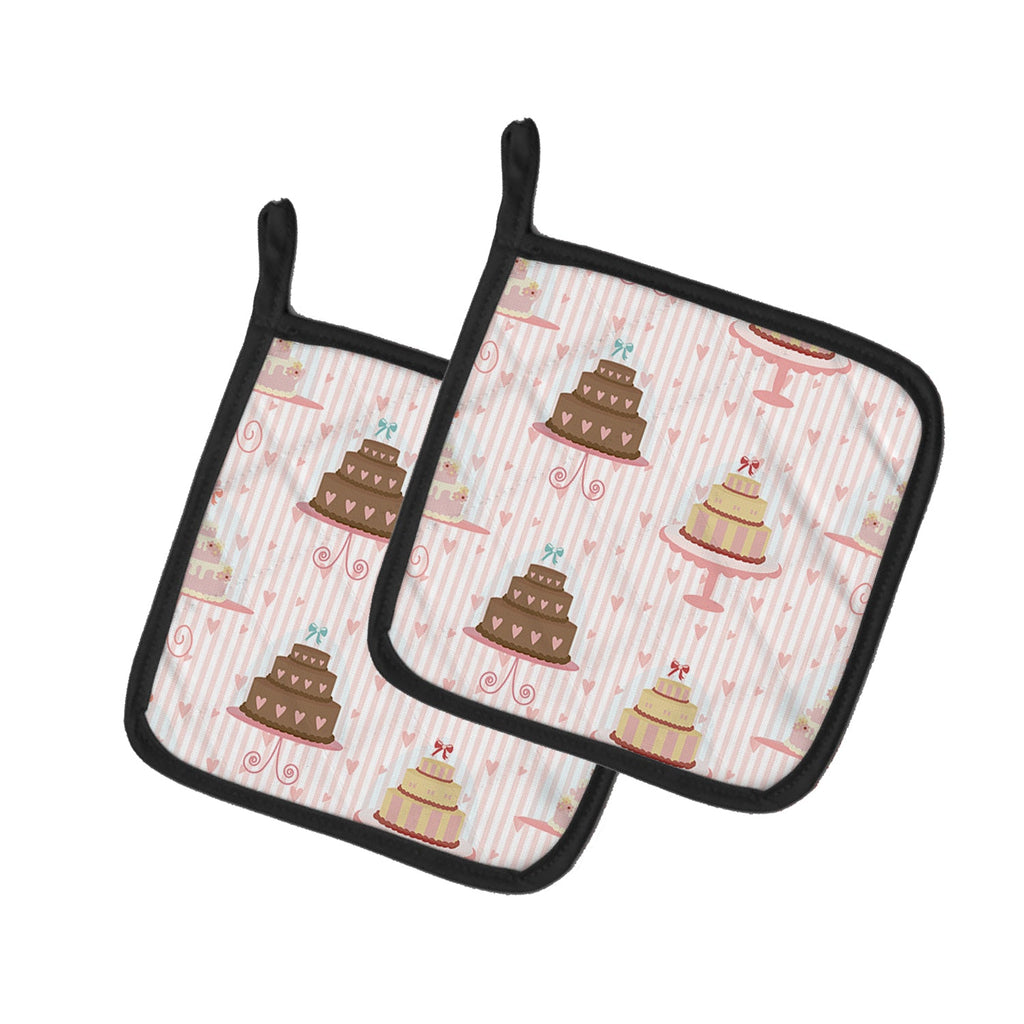 Decorated Cakes Pot Holder Set of 2 Heat Resistant Quilted Hot Pads 7.5 x 7.5 Inch, Insulated Kitchen Trivets for Cooking & Baking