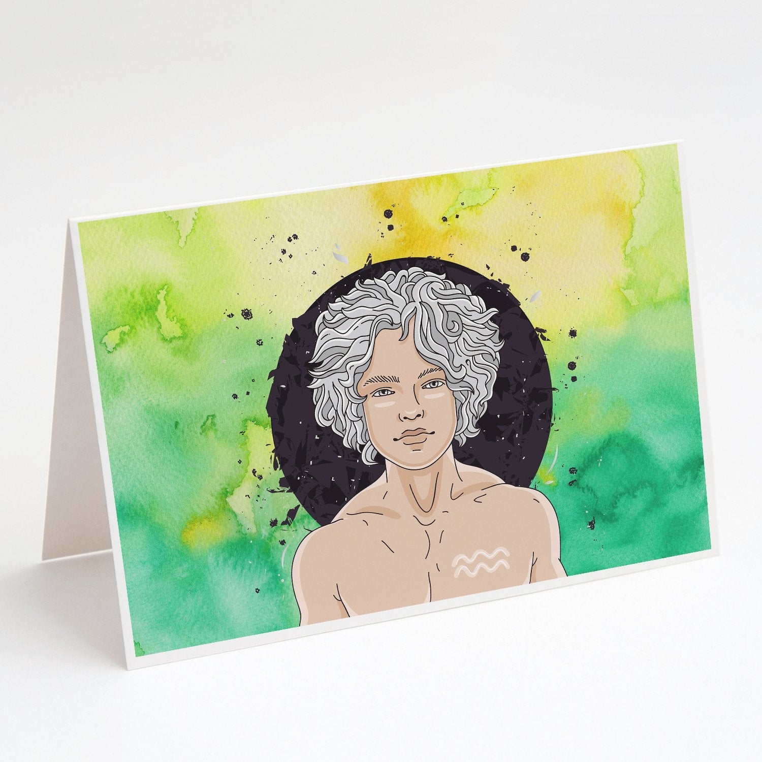 Aquarius Zodiac Sign Greeting Cards Pack of 8 Blank Cards with Envelopes Whimsical A7 Size 5x7