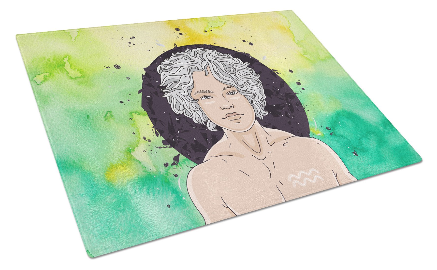 Aquarius Zodiac Sign Cutting Board Tempered Glass Kitchen Cutting Surface, Heat Resistant Chopping, Non-Slip Feet, Food Prep & Serving