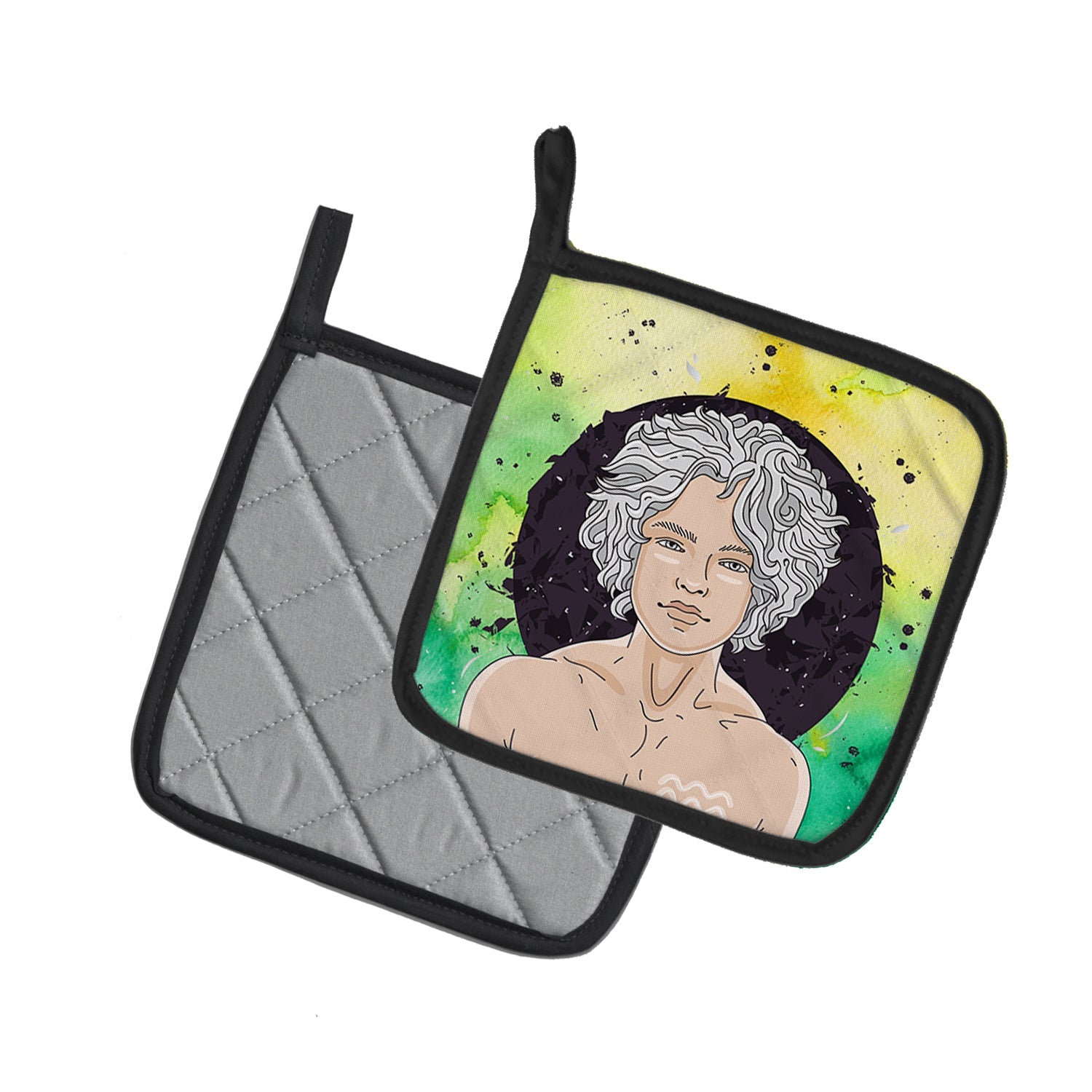 Aquarius Zodiac Sign Pot Holder Set of 2 Heat Resistant Quilted Hot Pads 7.5 x 7.5 Inch, Insulated Kitchen Trivets for Cooking & Baking