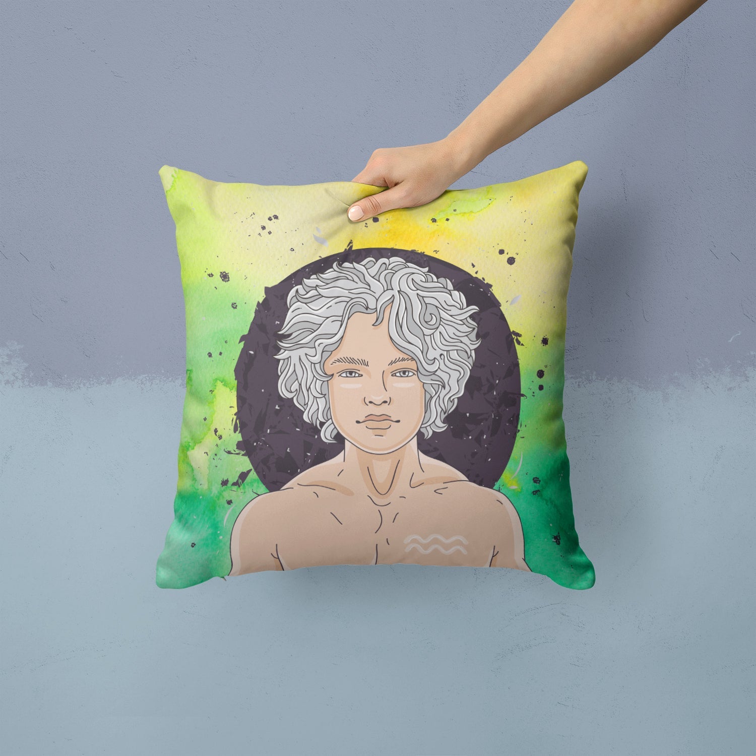 Aquarius Zodiac Sign Decorative Throw Pillow 14x14 Indoor Outdoor Accent Cushion, Fabric Cover with Insert for Sofa, Bed, Porch & Living Room