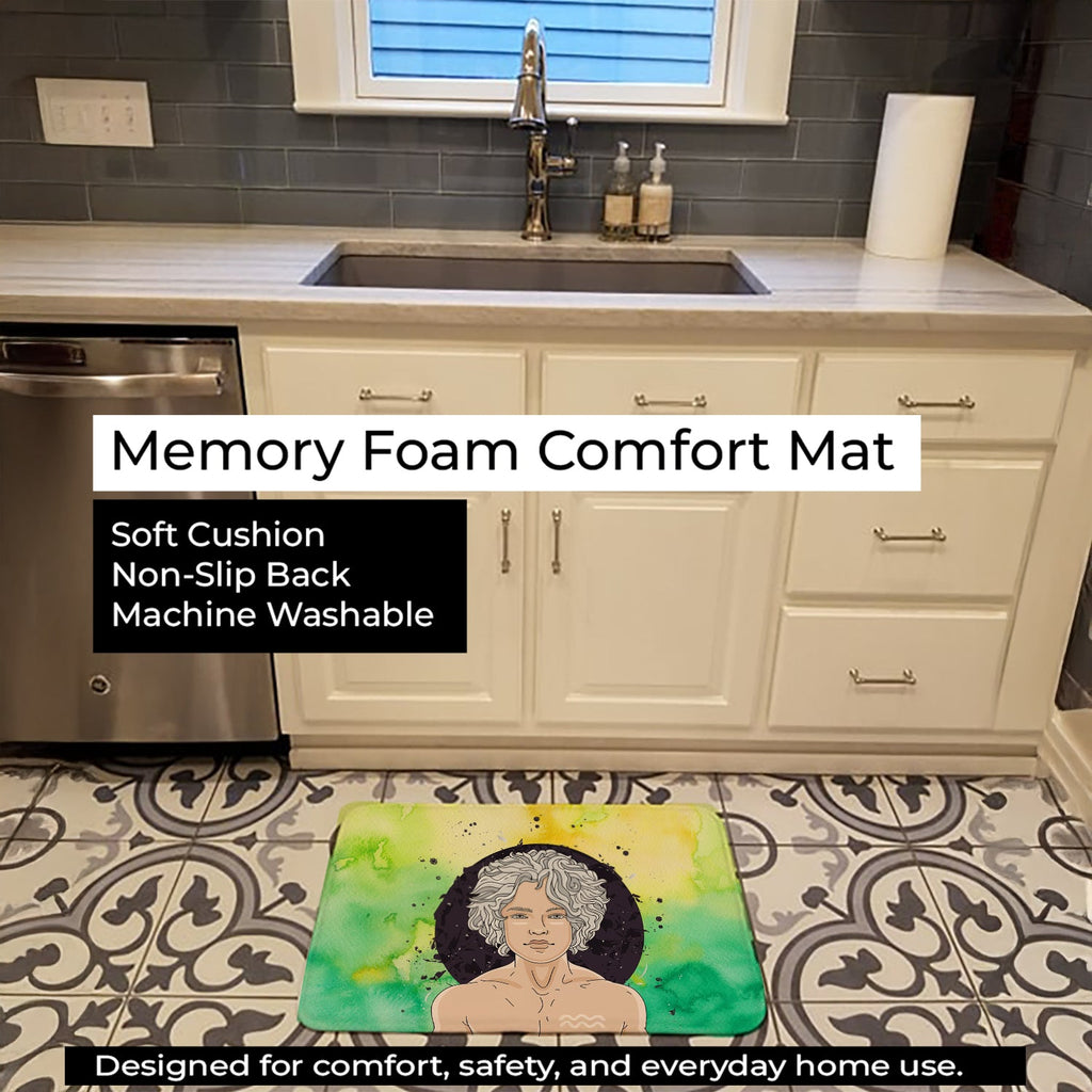 Aquarius Zodiac Sign Memory Foam Kitchen Mat Machine Washable Anti-Fatigue Cushion Comfort Bath or Kitchen Rug