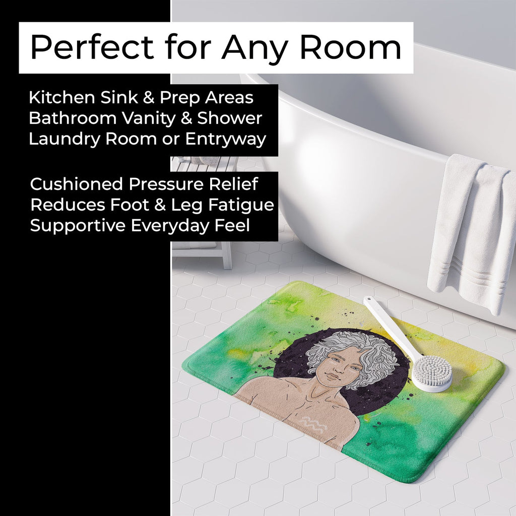 Aquarius Zodiac Sign Memory Foam Kitchen Mat Machine Washable Anti-Fatigue Cushion Comfort Bath or Kitchen Rug