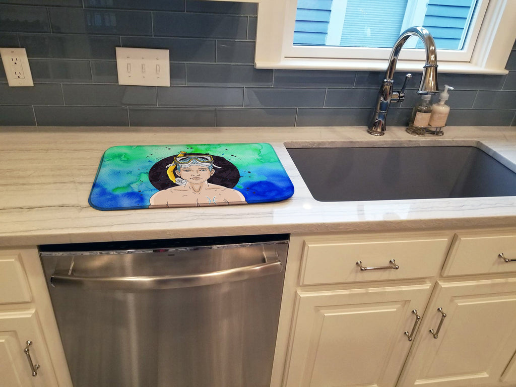 Pisces Zodiac Sign Dish Drying Mat Absorbent Dish Drying Mat Pad for Kitchen Counter Dish Drainer Mat for Countertop, 14 x 21", Multicolor