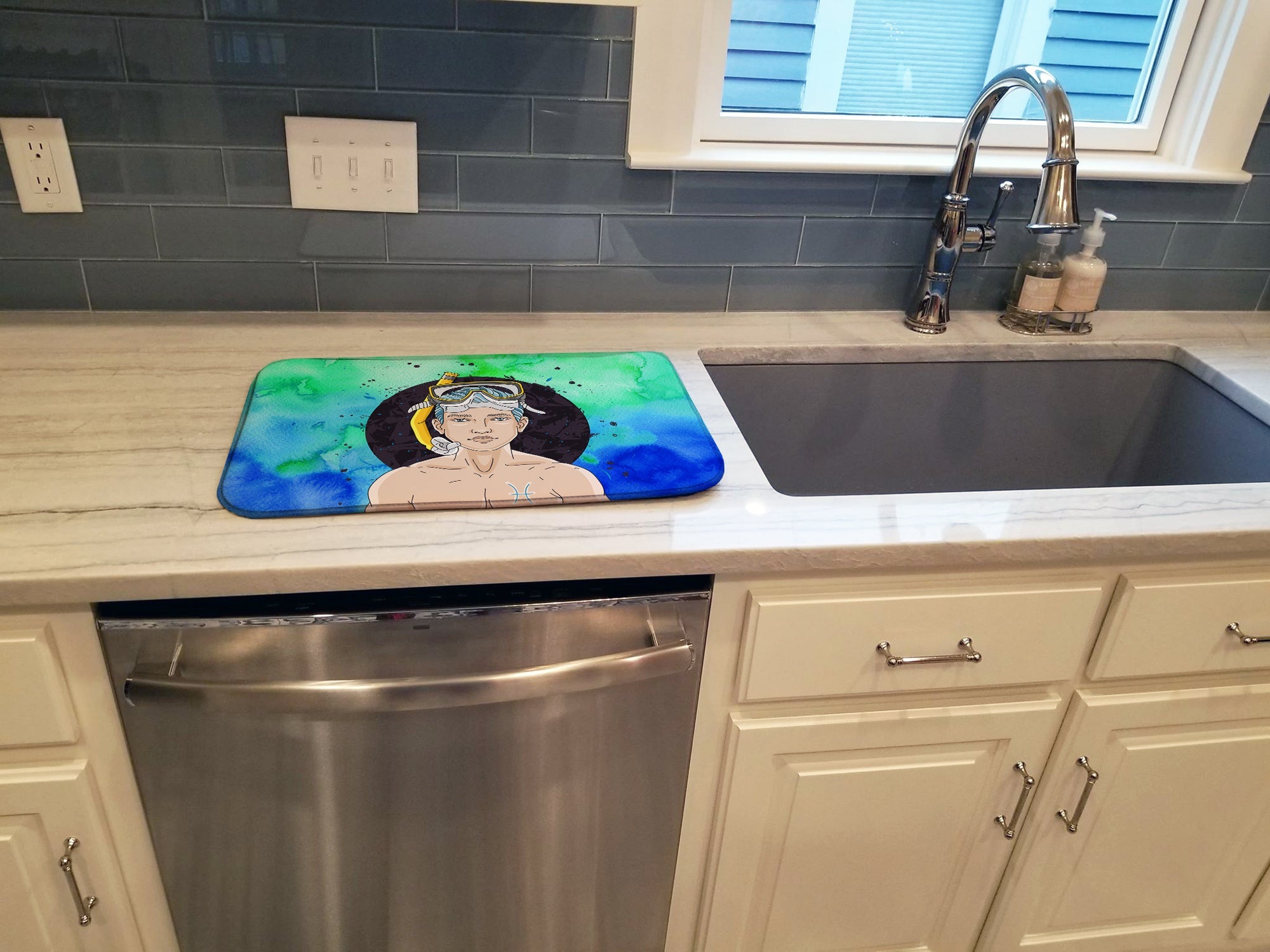 Pisces Zodiac Sign Dish Drying Mat Absorbent Dish Drying Mat Pad for Kitchen Counter Dish Drainer Mat for Countertop, 14 x 21", Multicolor