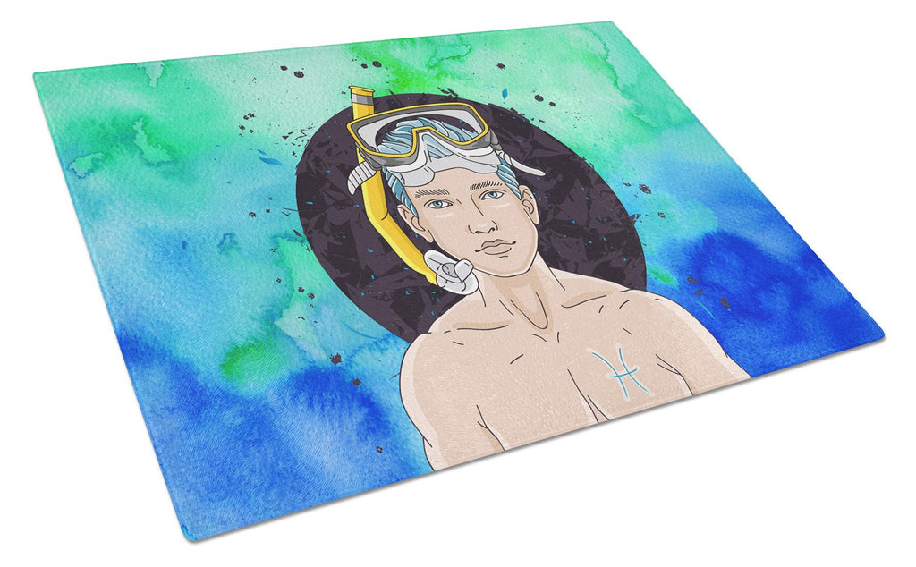 Pisces Zodiac Sign Cutting Board Tempered Glass Kitchen Cutting Surface, Heat Resistant Chopping, Non-Slip Feet, Food Prep & Serving