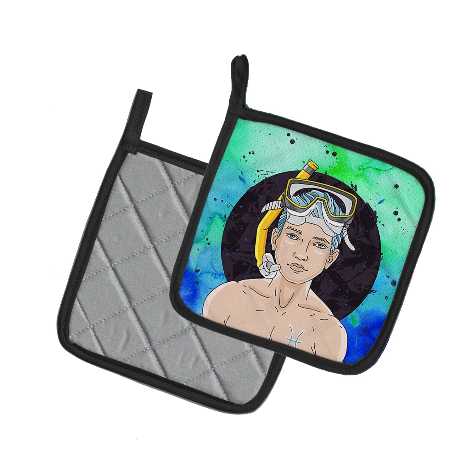 Pisces Zodiac Sign Pot Holder Set of 2 Heat Resistant Quilted Hot Pads 7.5 x 7.5 Inch, Insulated Kitchen Trivets for Cooking & Baking