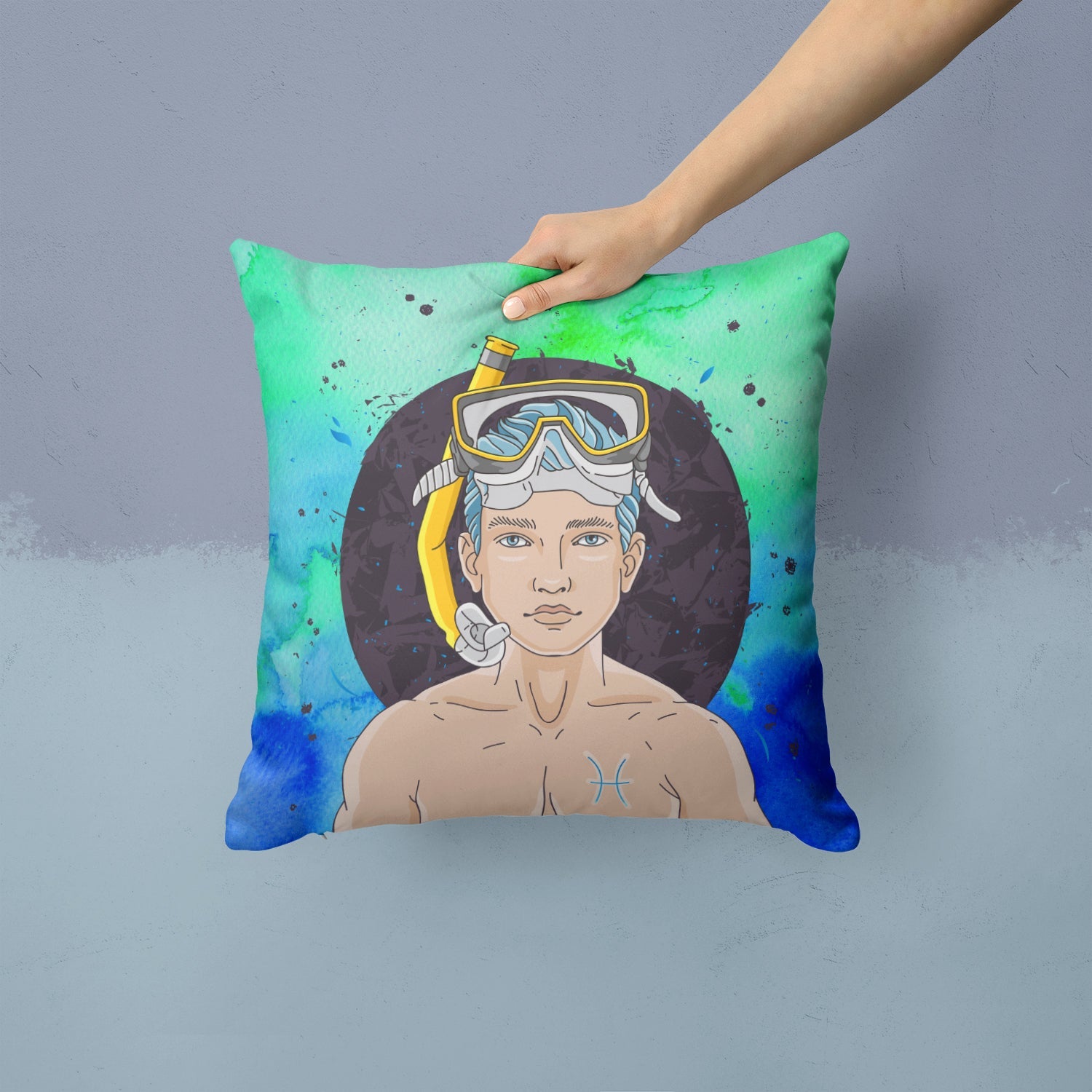 Pisces Zodiac Sign Decorative Throw Pillow 14x14 Indoor Outdoor Accent Cushion, Fabric Cover with Insert for Sofa, Bed, Porch & Living Room