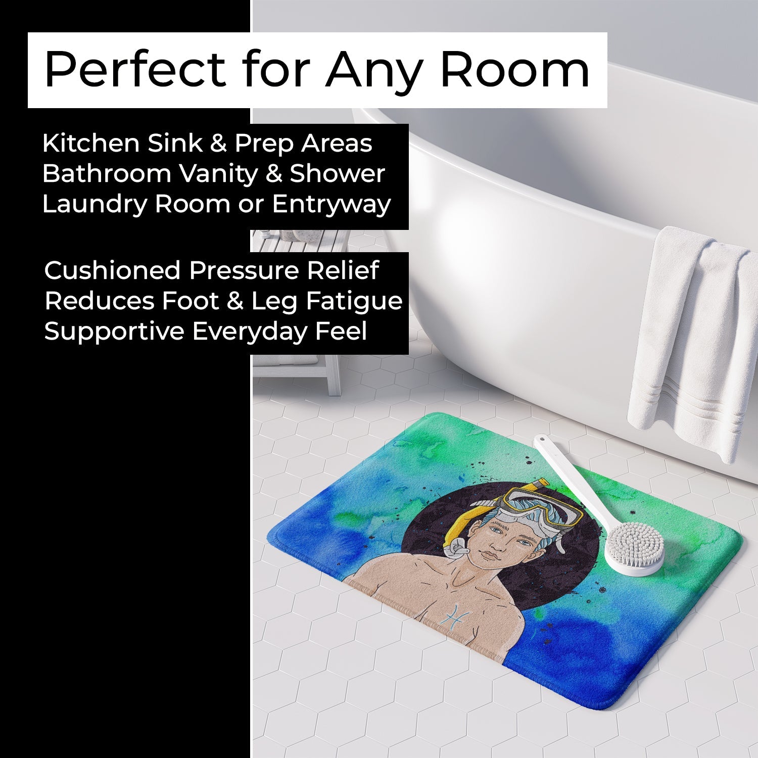 Pisces Zodiac Sign Memory Foam Kitchen Mat Machine Washable Anti-Fatigue Cushion Comfort Bath or Kitchen Rug
