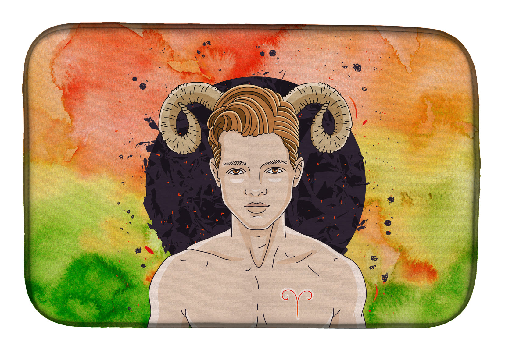 Aries Zodiac Sign Dish Drying Mat Absorbent Dish Drying Mat Pad for Kitchen Counter Dish Drainer Mat for Countertop, 14 x 21", Multicolor