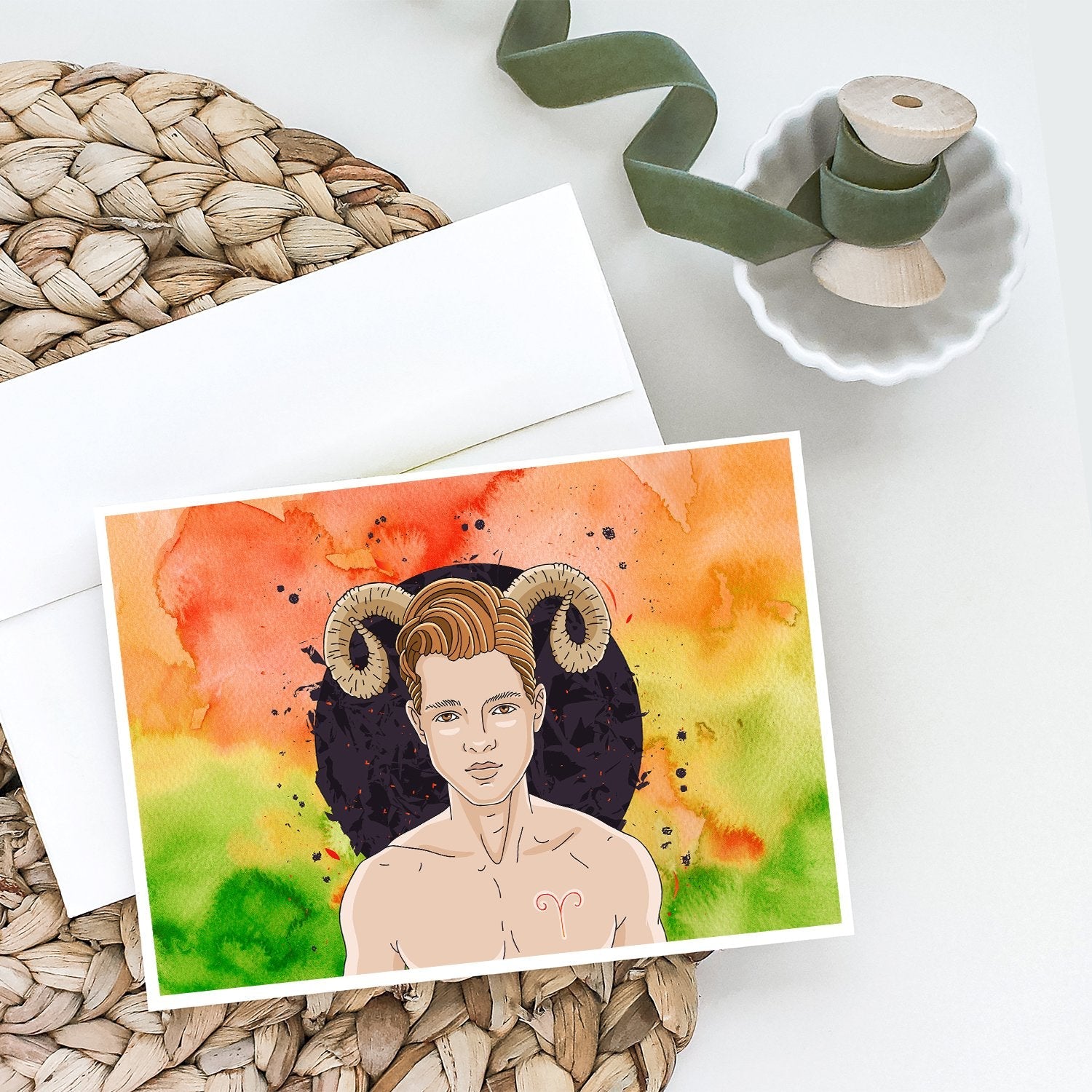Aries Zodiac Sign Greeting Cards Pack of 8 Blank Cards with Envelopes Whimsical A7 Size 5x7