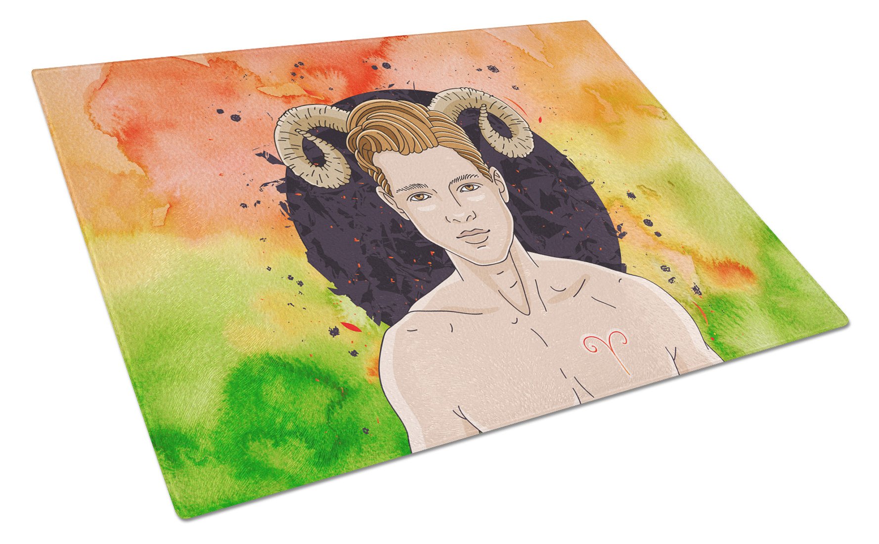 Aries Zodiac Sign Cutting Board Tempered Glass Kitchen Cutting Surface, Heat Resistant Chopping, Non-Slip Feet, Food Prep & Serving