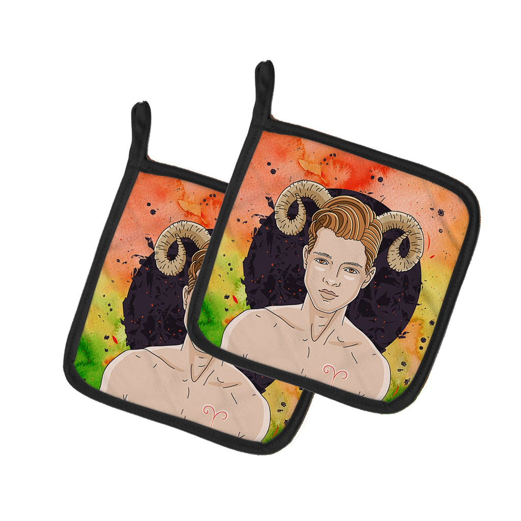 Aries Zodiac Sign Pot Holder Set of 2 Heat Resistant Quilted Hot Pads 7.5 x 7.5 Inch, Insulated Kitchen Trivets for Cooking & Baking